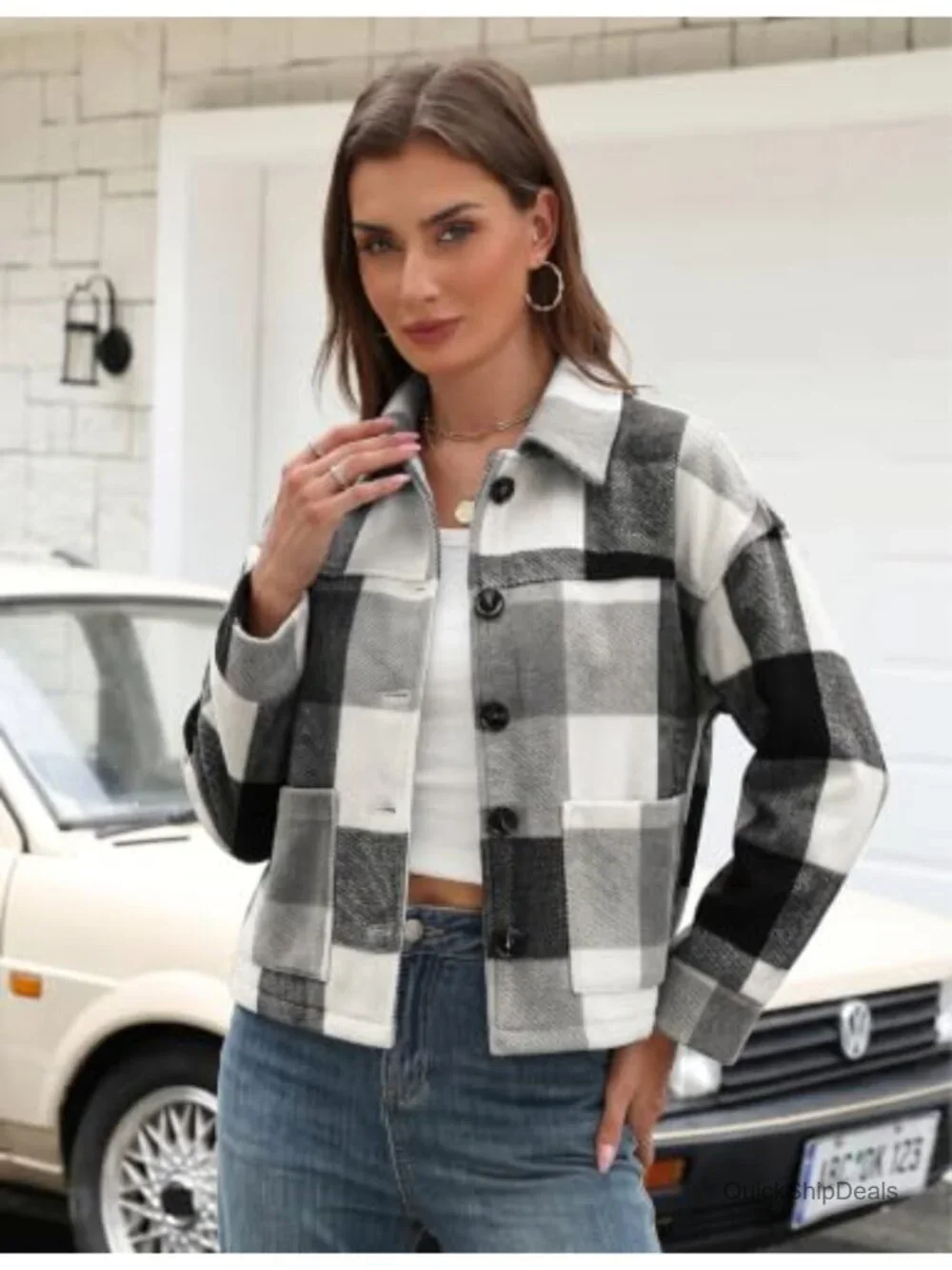 Flannel Cropped Plaid Shacket Jacket Button Down Fall
